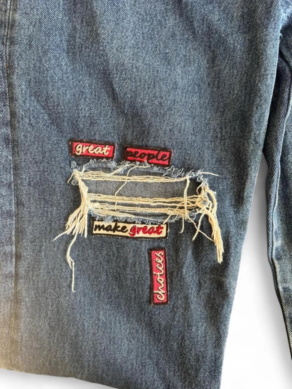 Baggy Fit Blue Distressed Jeans with Patch Detail - Picture 2 of 3